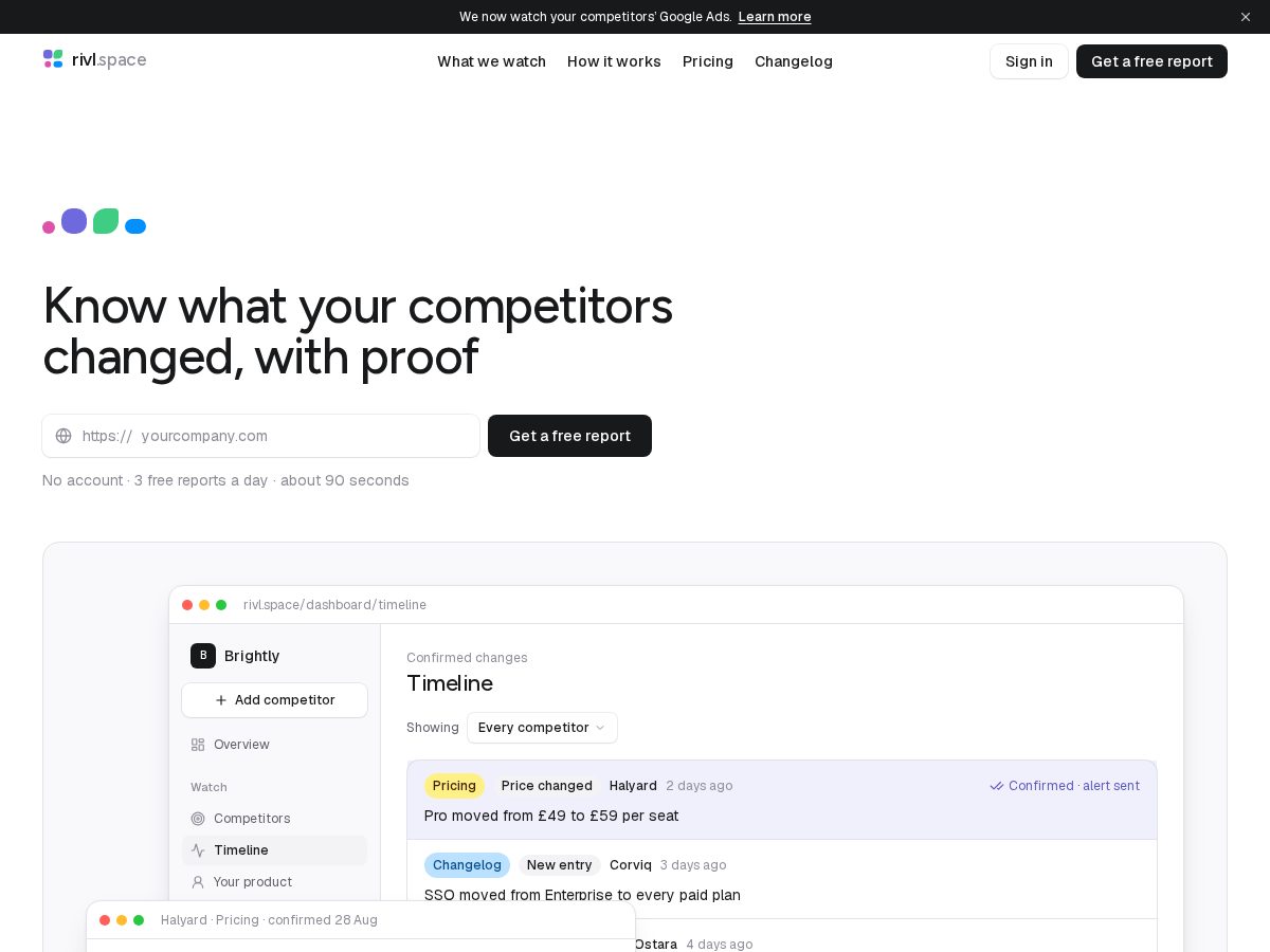 Landing-page snapshot of rivl.space