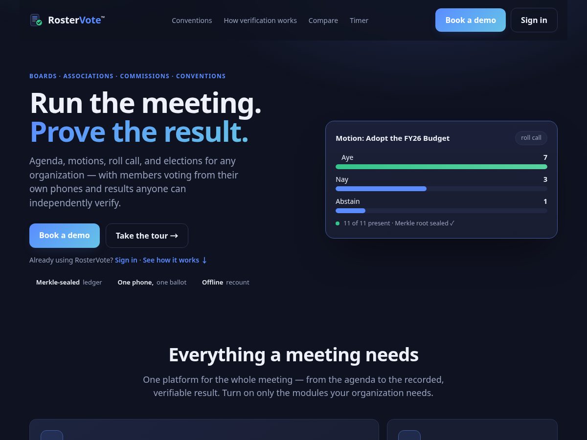 Landing-page snapshot of roster.vote