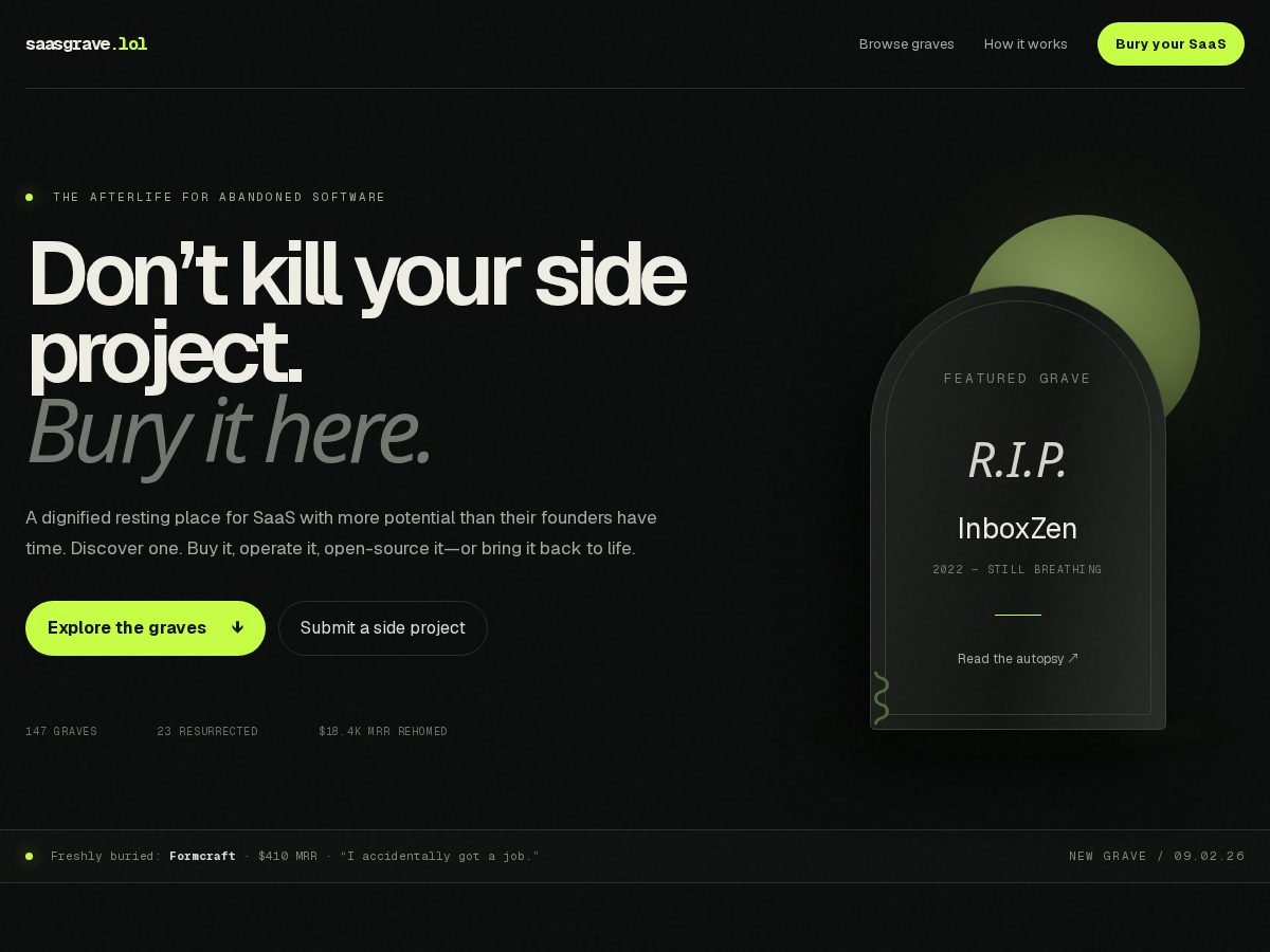 Landing-page snapshot of saasgrave.lol