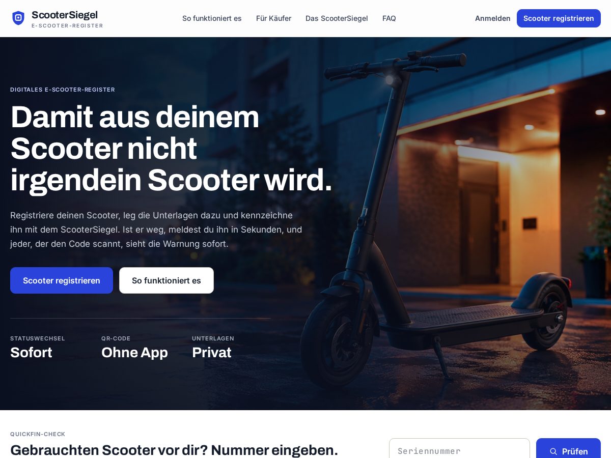 Landing-page snapshot of scootersiegel.com