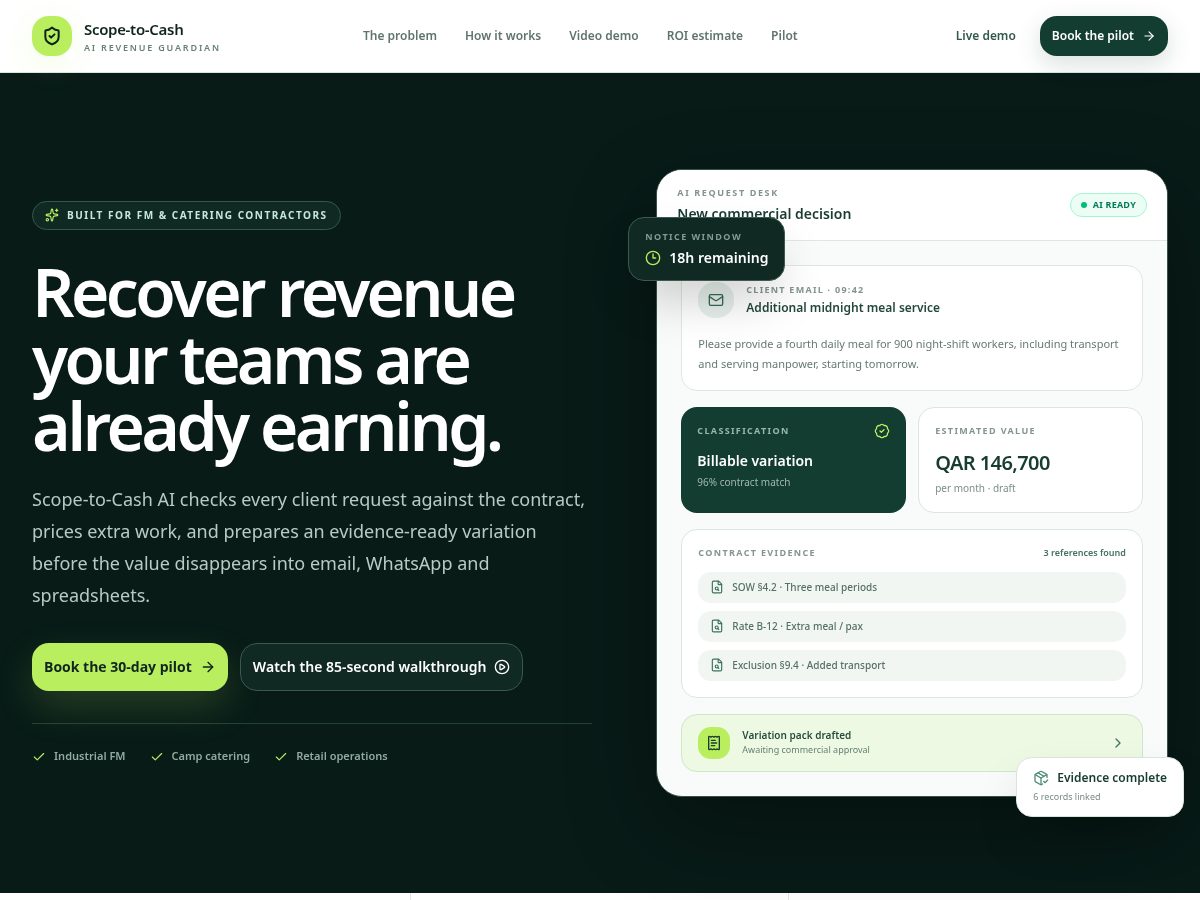 Landing-page snapshot of scope2cash.com