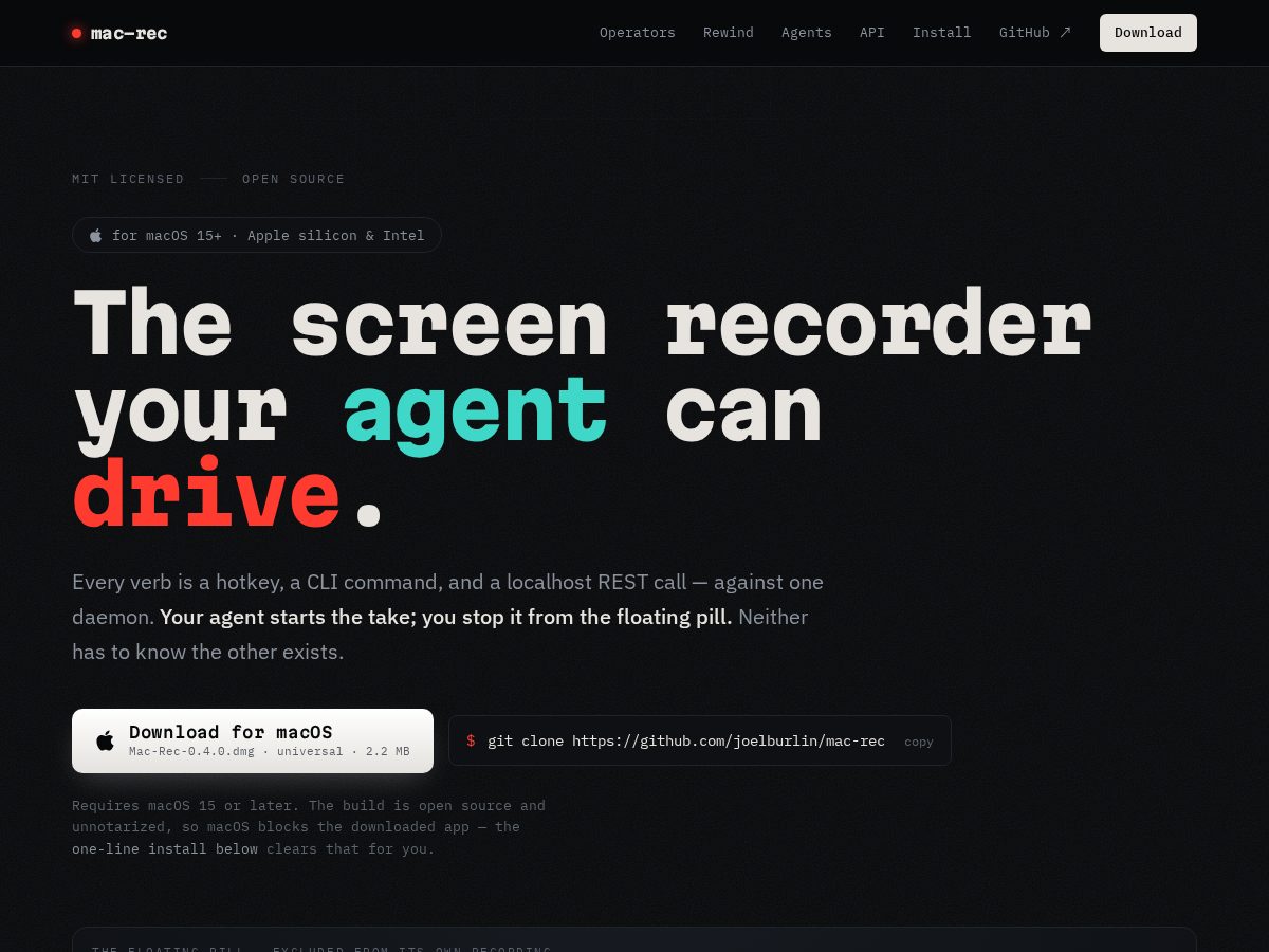 Landing-page snapshot of screenrecording.dev