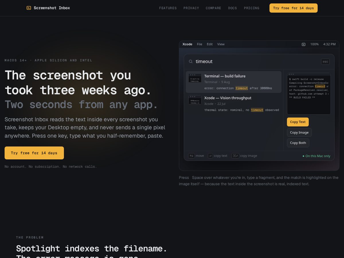 Landing-page snapshot of screenshotinbox.com