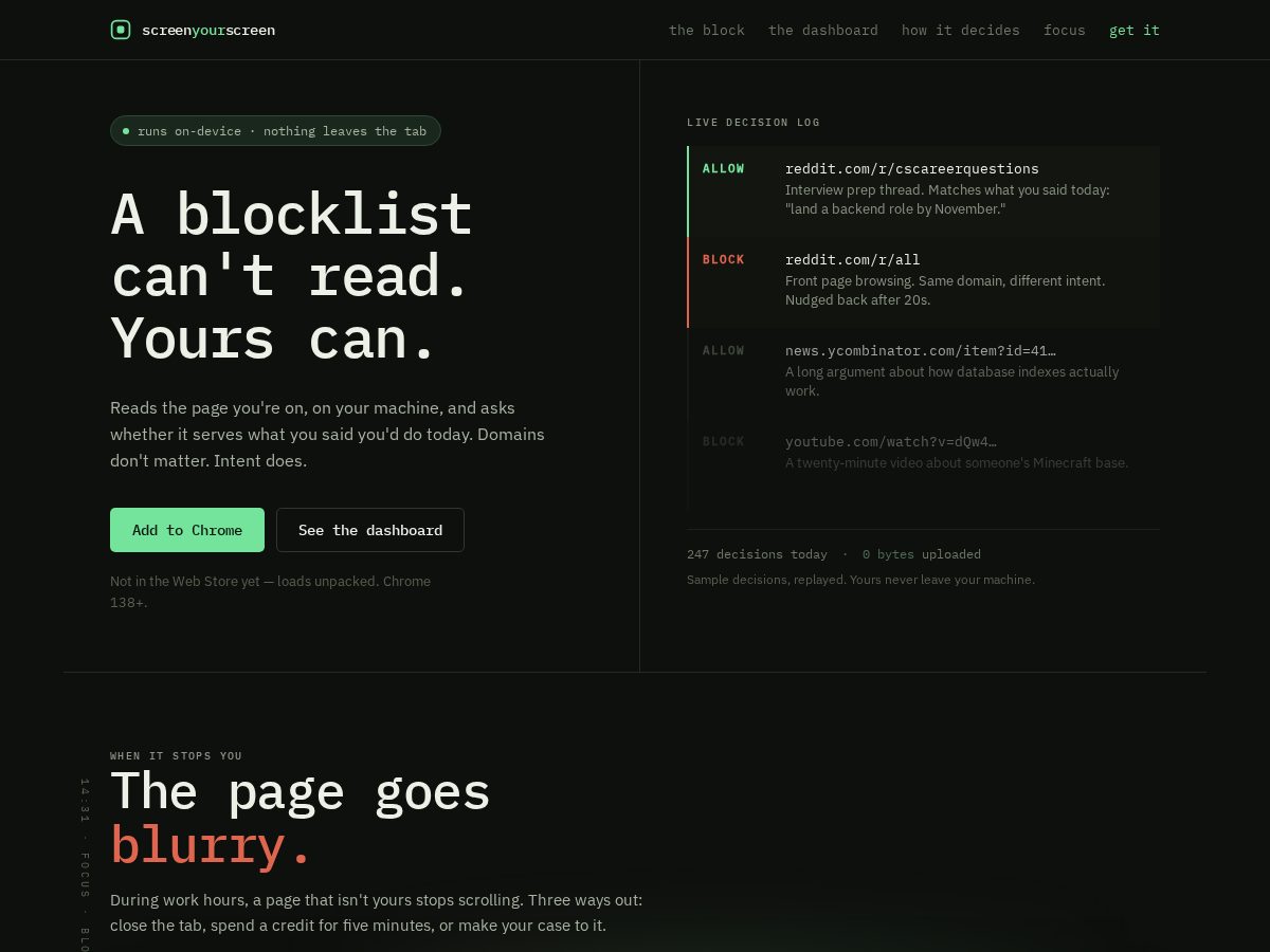 Landing-page snapshot of screenyourscreen.com