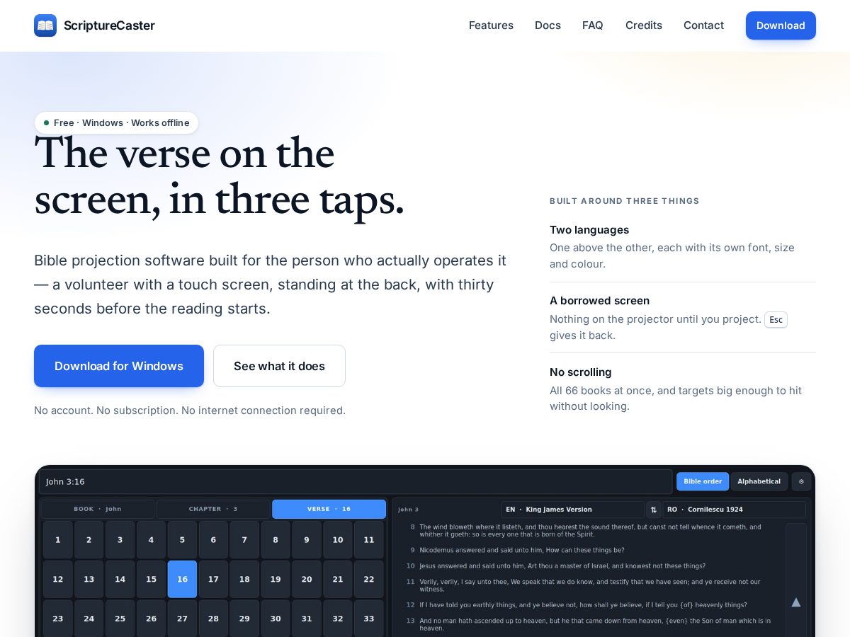 Landing-page snapshot of scripturecaster.com