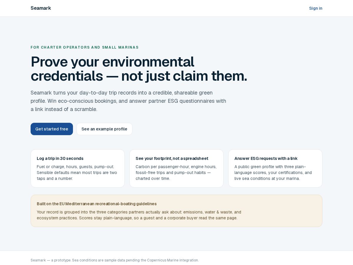 Landing-page snapshot of seamark.blue