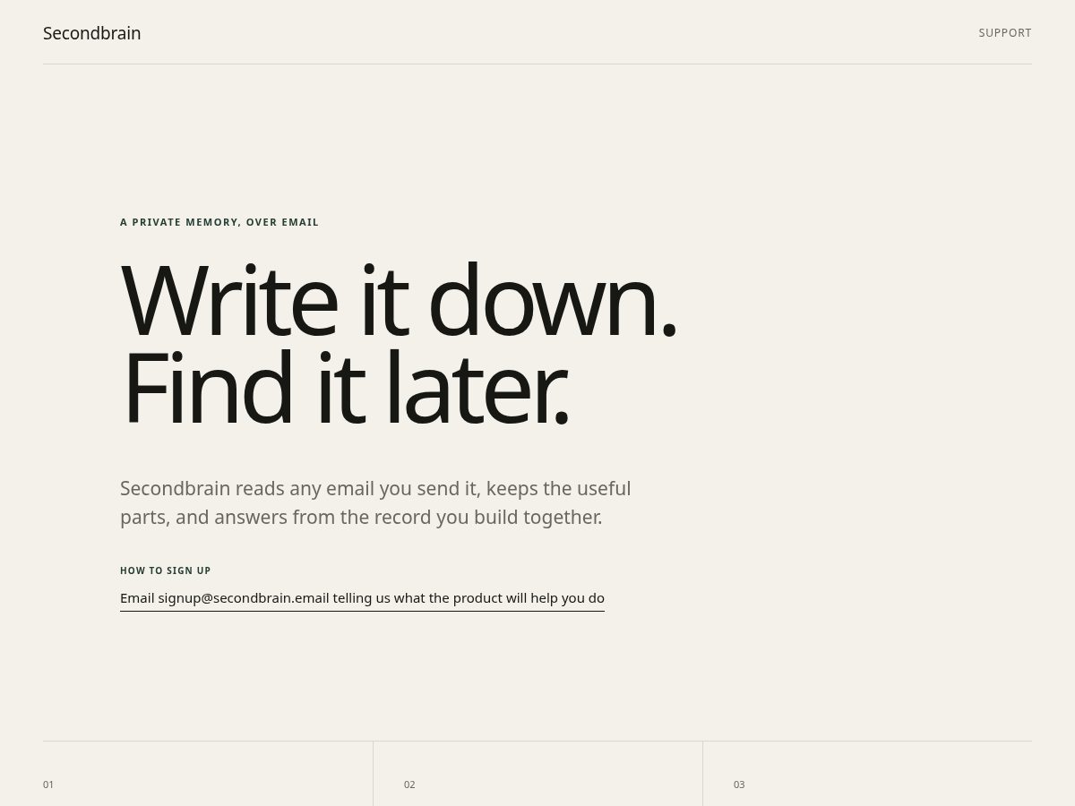 Landing-page snapshot of secondbrain.email