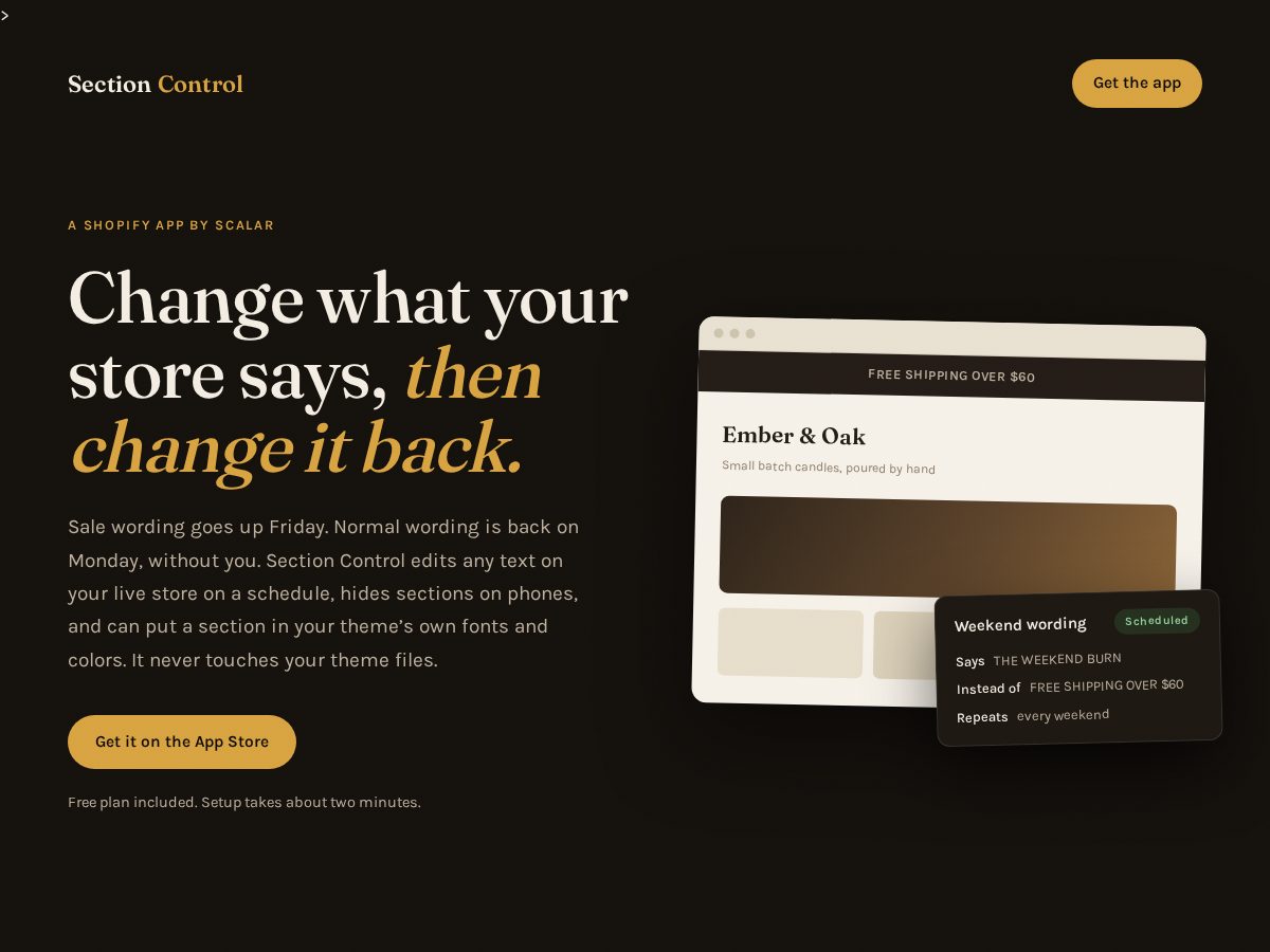 Landing-page snapshot of sectionctrl.com