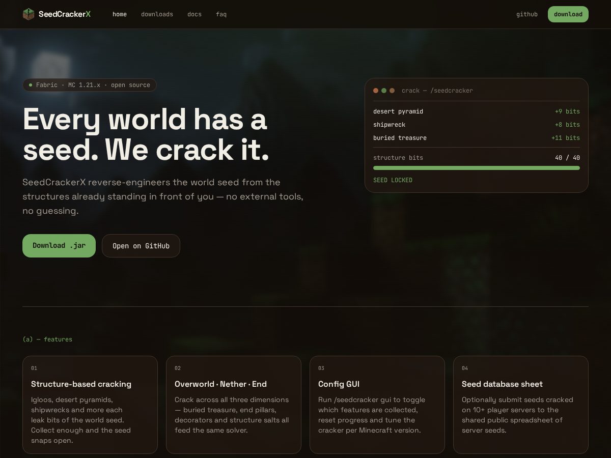 Landing-page snapshot of seedcrackerx.xyz