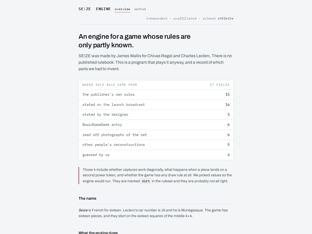 Landing-page snapshot of seizeengine.com