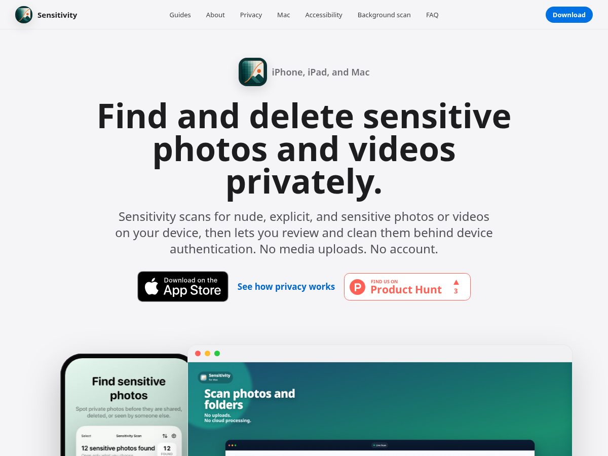 Landing-page snapshot of sensitivityscan.com