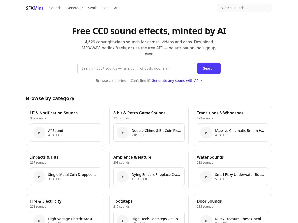 Landing-page snapshot of sfxmint.com