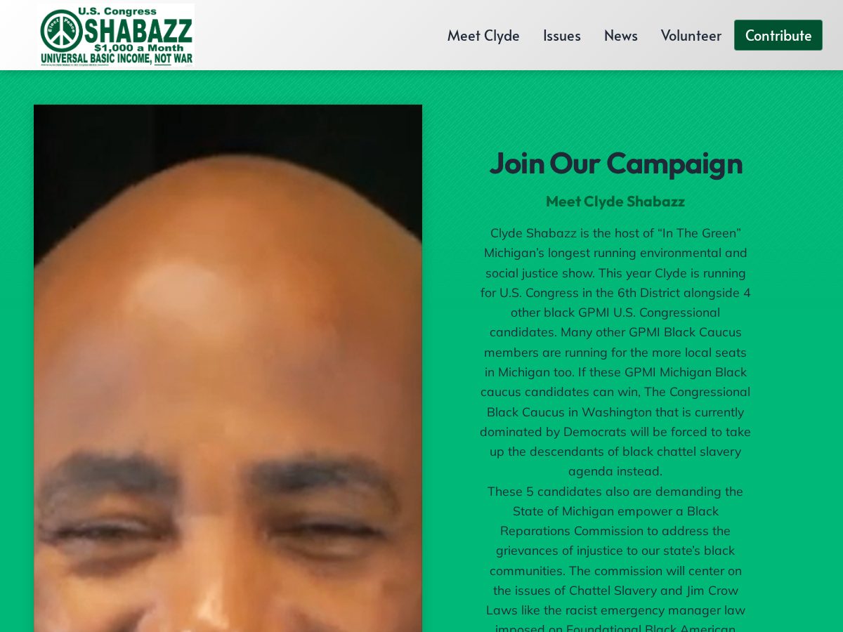 Landing-page snapshot of shabazz6thdistrict4congress.com