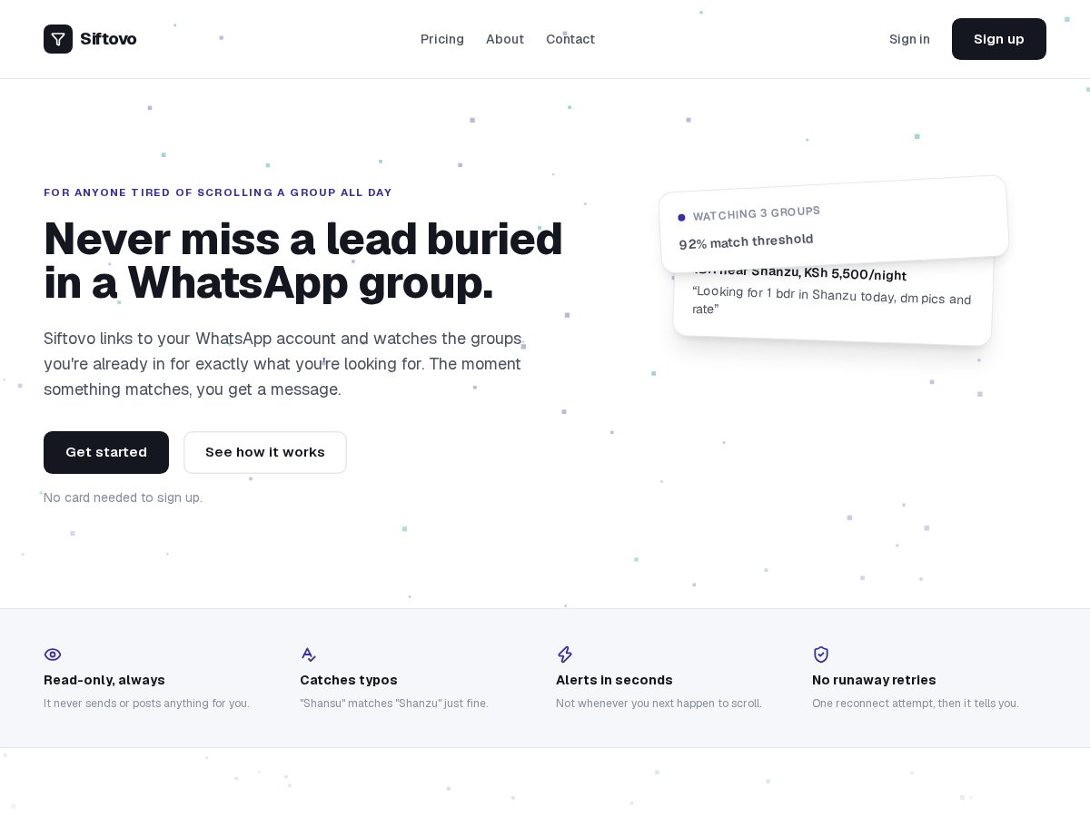 Landing-page snapshot of siftovo.com