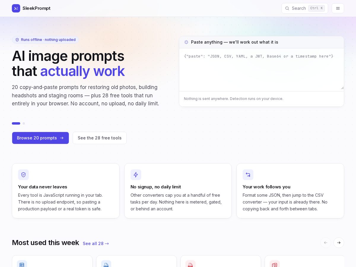 Landing-page snapshot of sleekprompt.com