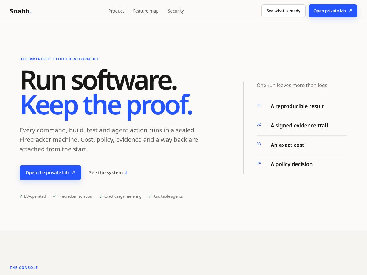 Landing-page snapshot of snabb.run