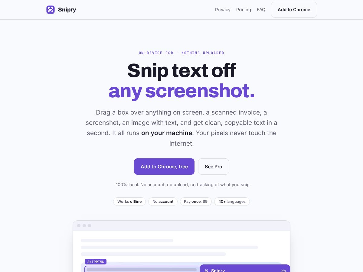 Landing-page snapshot of snipry.com