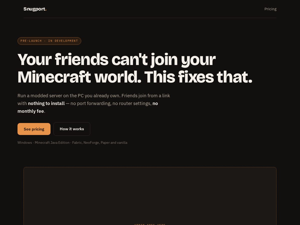 Landing-page snapshot of snugport.net