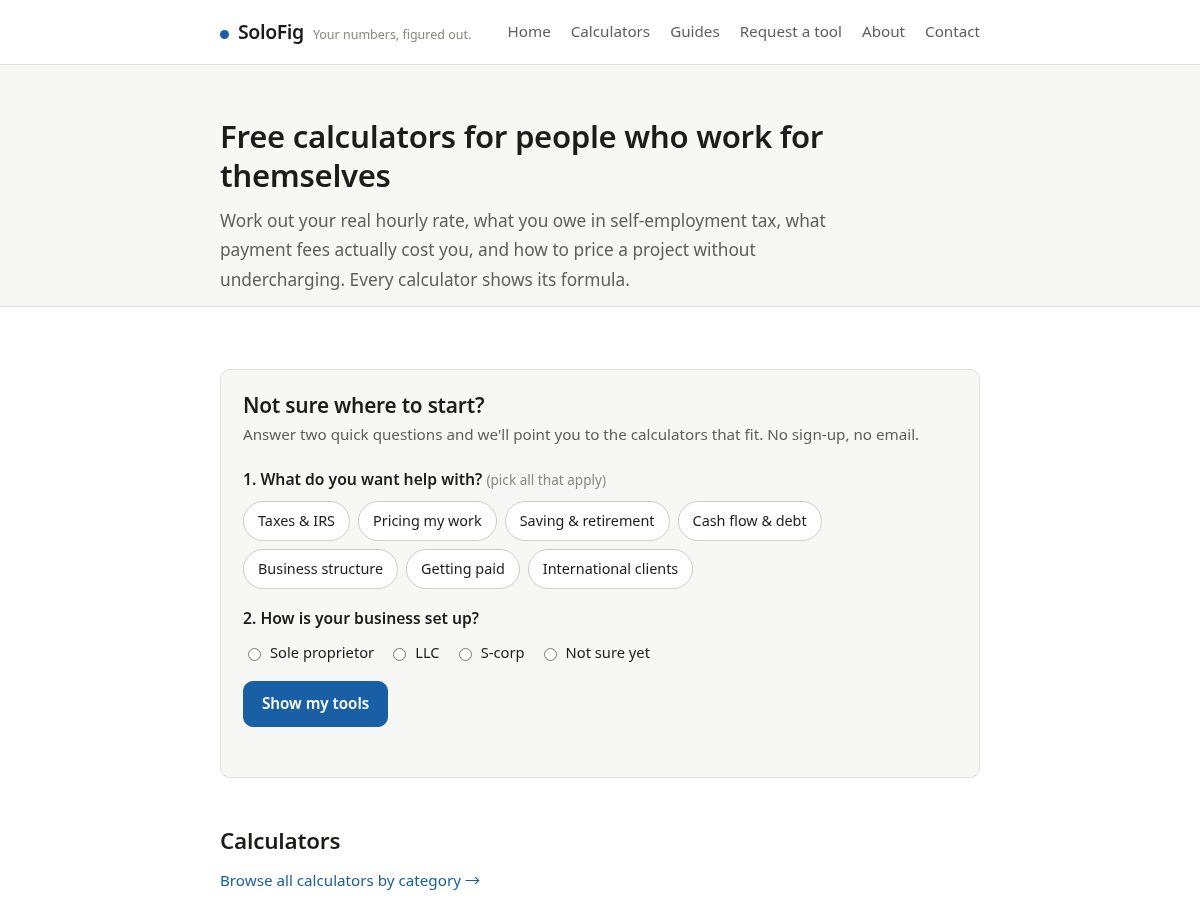 Landing-page snapshot of solofig.com