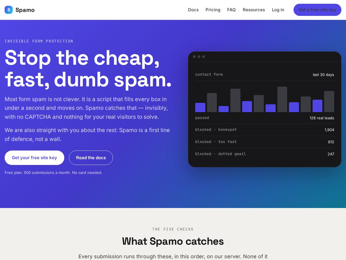Landing-page snapshot of spamo.net