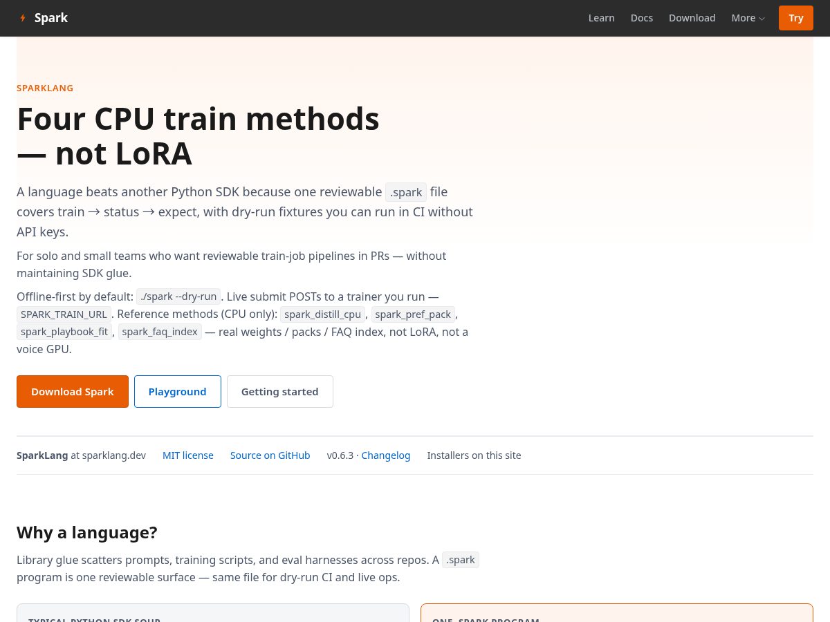 Landing-page snapshot of sparklang.dev