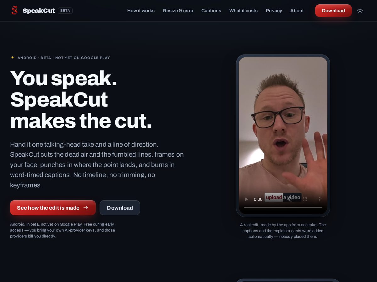 Landing-page snapshot of speakcut.com