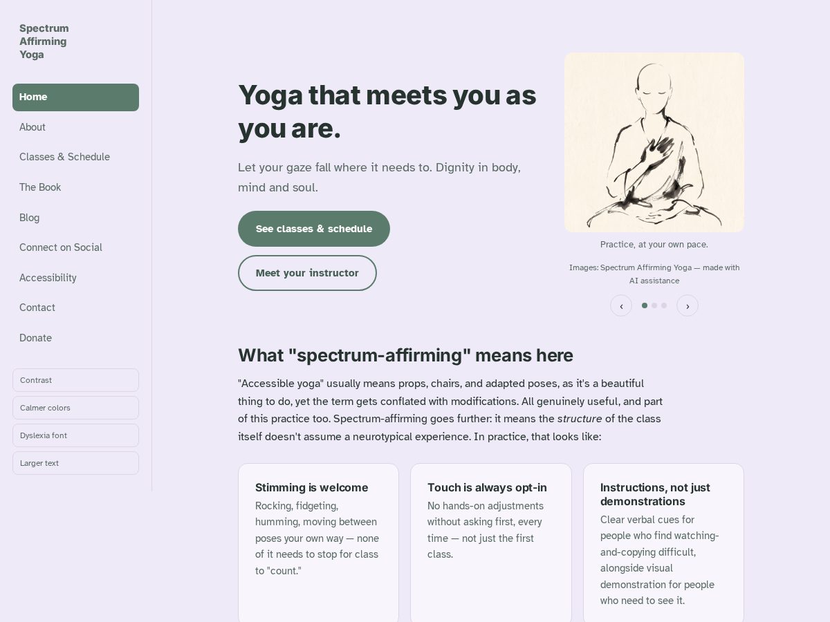 Landing-page snapshot of spectrumaffirmingyoga.com