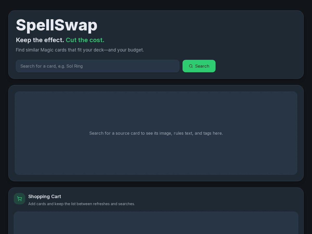 Landing-page snapshot of spellswap.cards