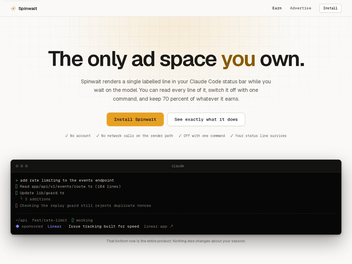 Landing-page snapshot of spinwait.net