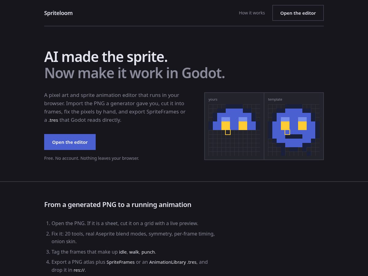 Landing-page snapshot of spriteloom.com