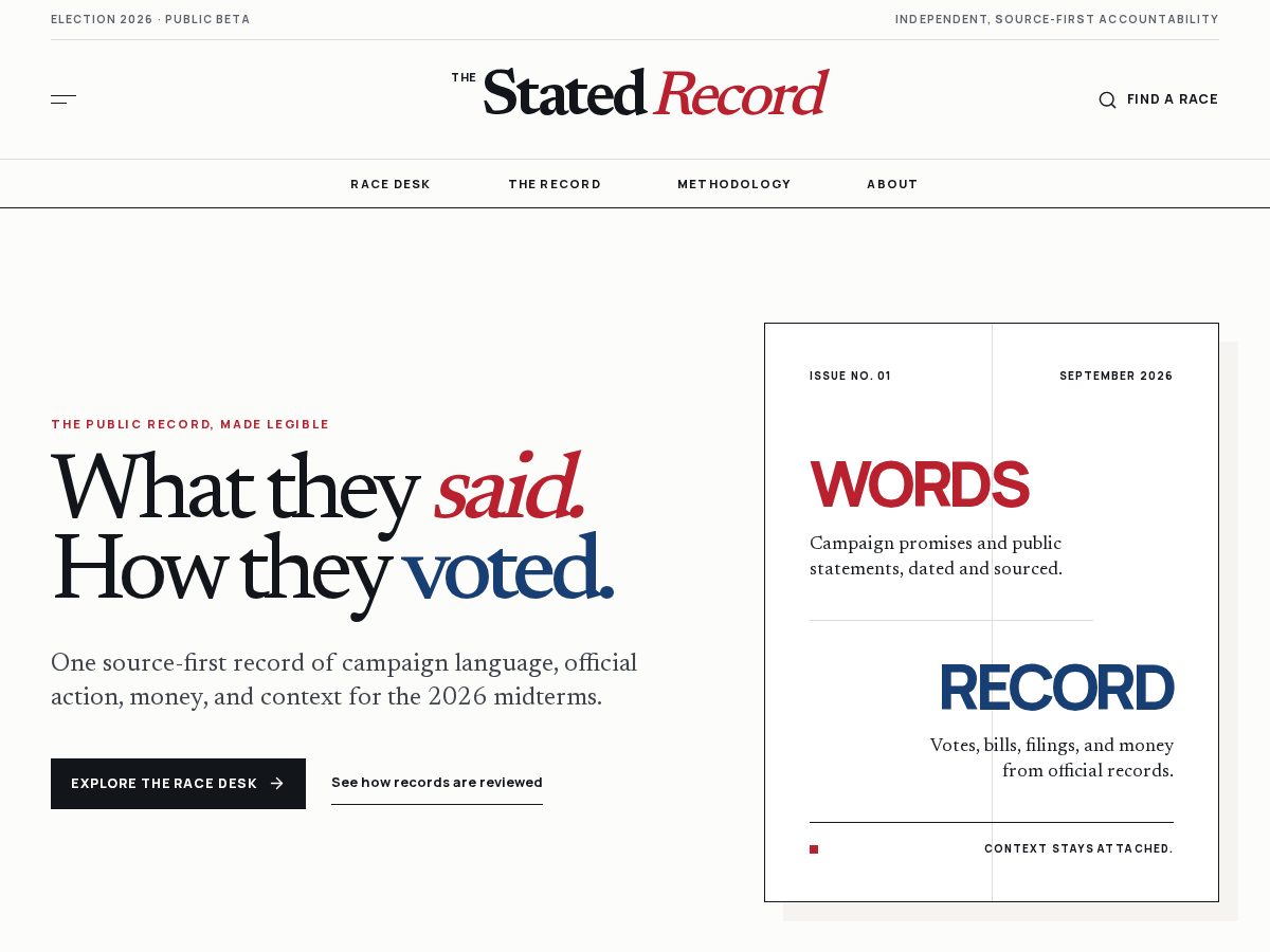 Landing-page snapshot of statedrecord.com