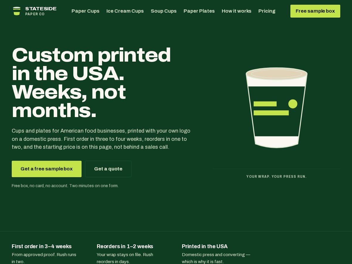 Landing-page snapshot of statesidepaper.com