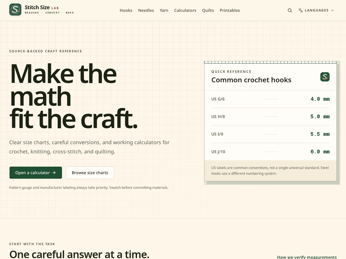 Landing-page snapshot of stitchsizelab.com