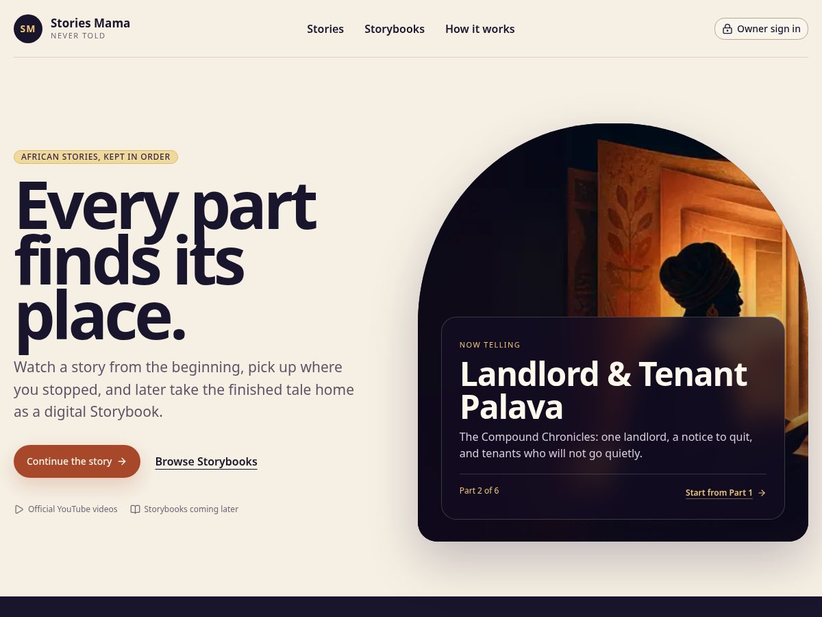 Landing-page snapshot of storiesmamanevertold.com
