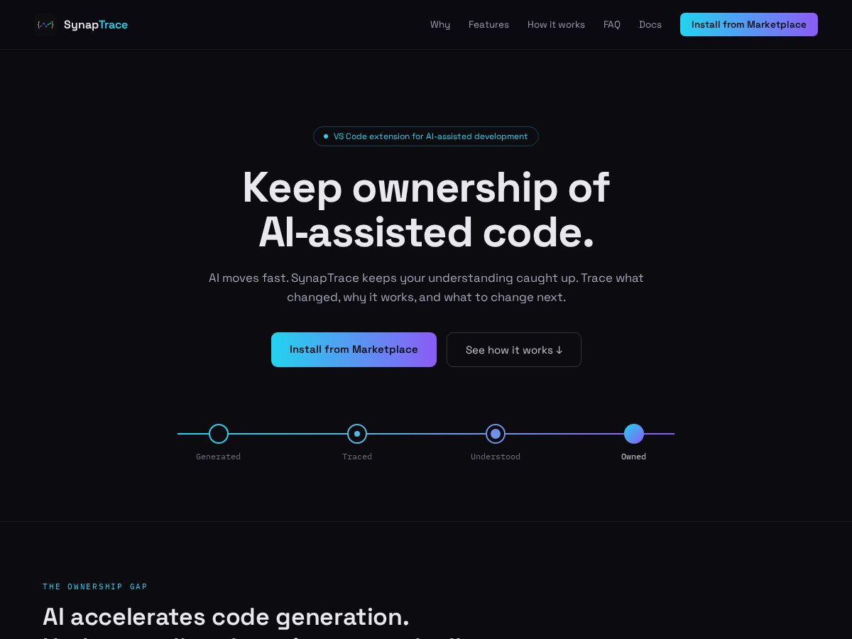Landing-page snapshot of synaptraceapp.com