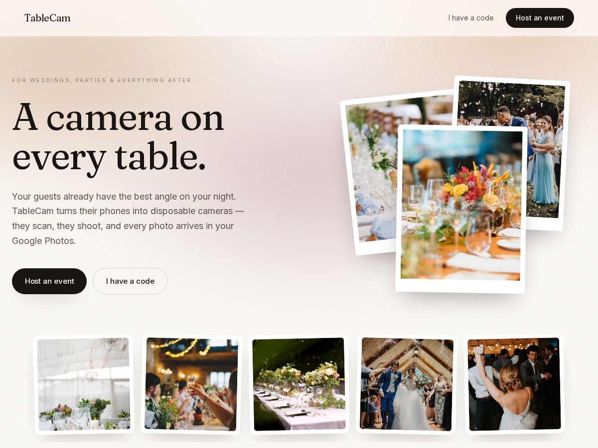 Landing-page snapshot of tablecam.party