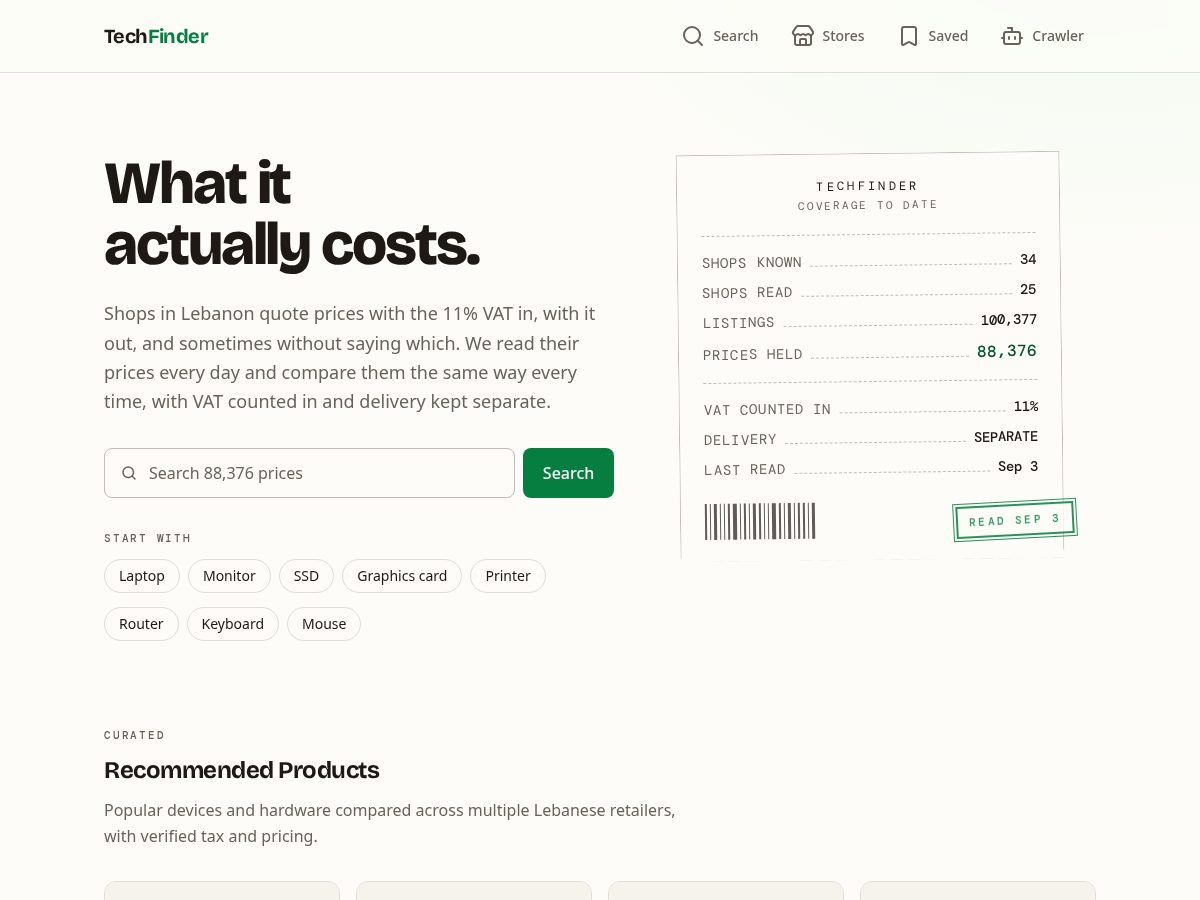 Landing-page snapshot of techfinderlb.space