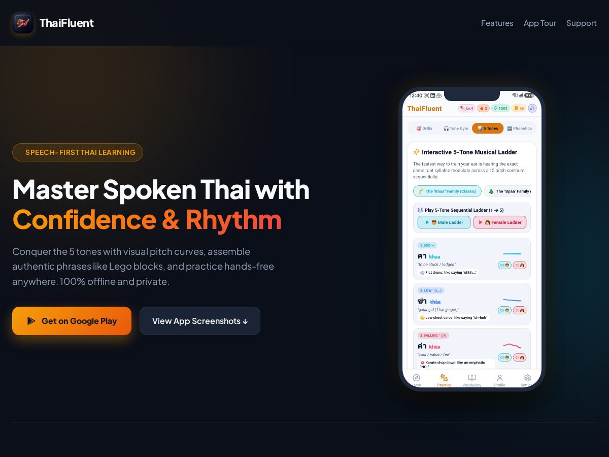 Landing-page snapshot of thaifluent.com