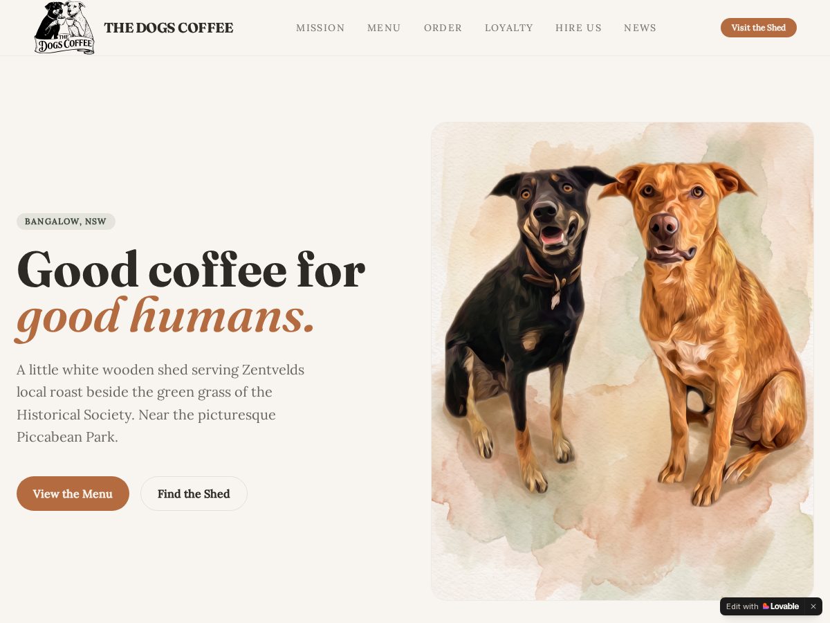 Landing-page snapshot of thedogscoffee.com