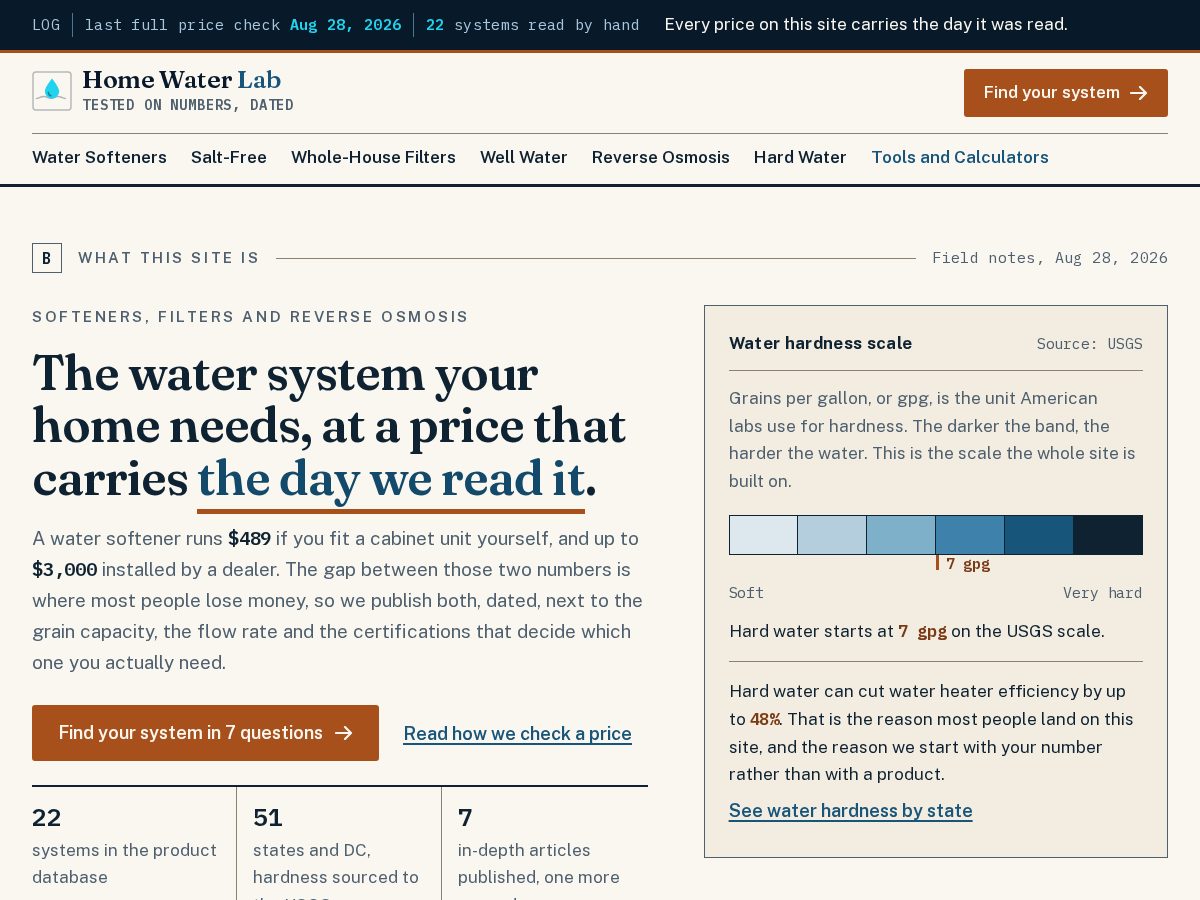 Landing-page snapshot of thehomewaterlab.com