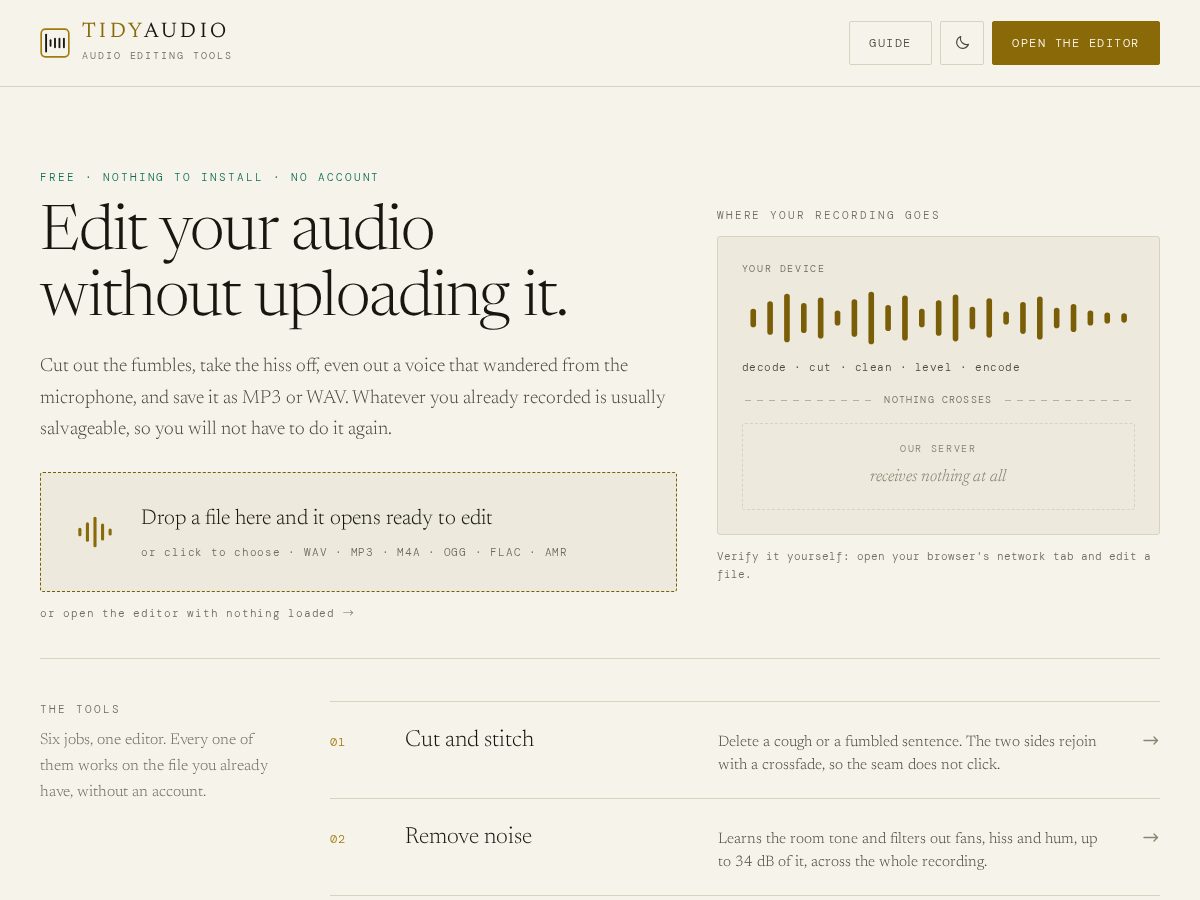 Landing-page snapshot of tidyaudio.com