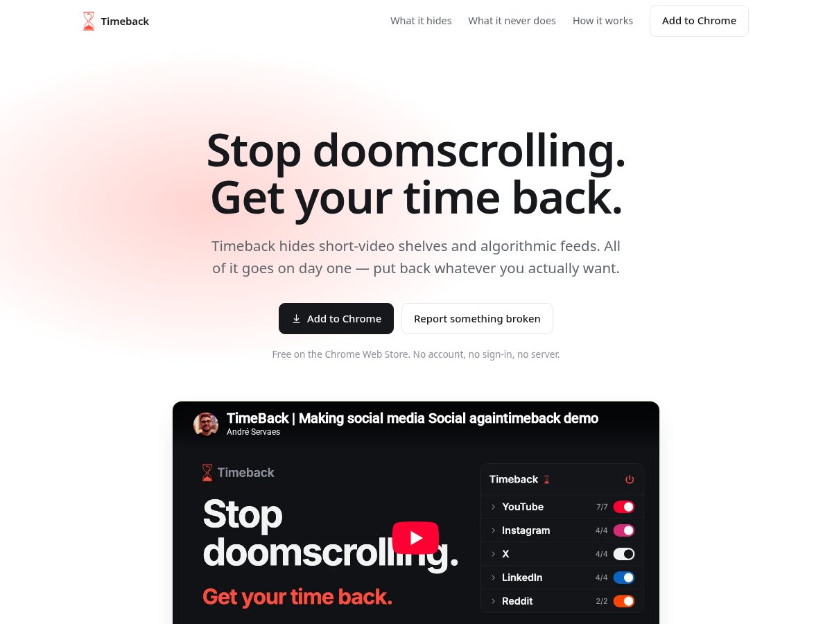 Landing-page snapshot of timeback.top