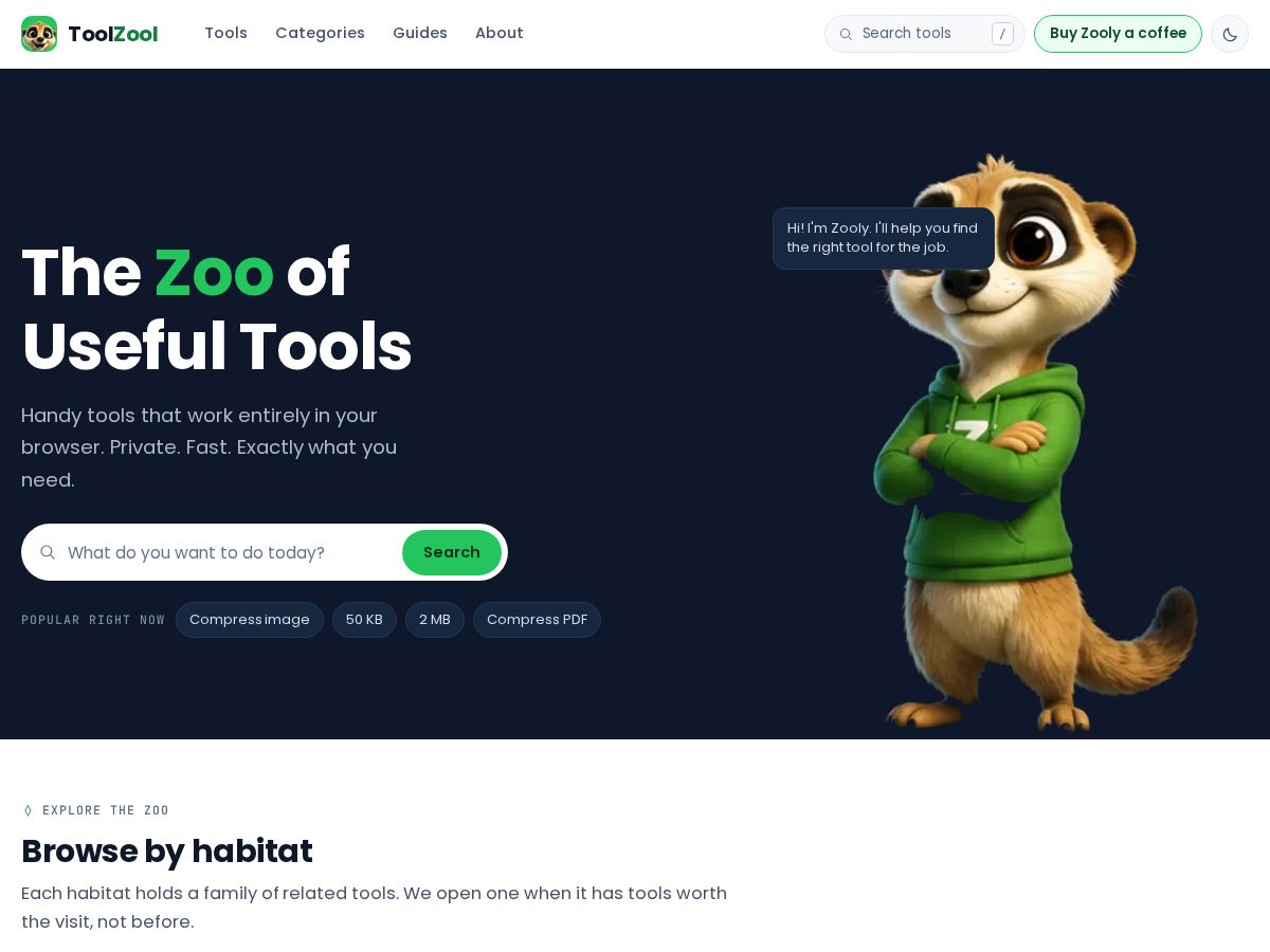 Landing-page snapshot of toolzool.com