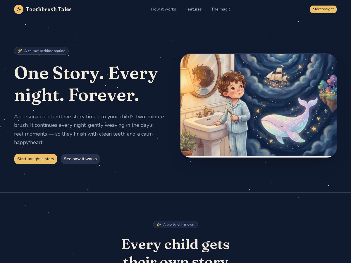 Landing-page snapshot of toothbrushtales.com