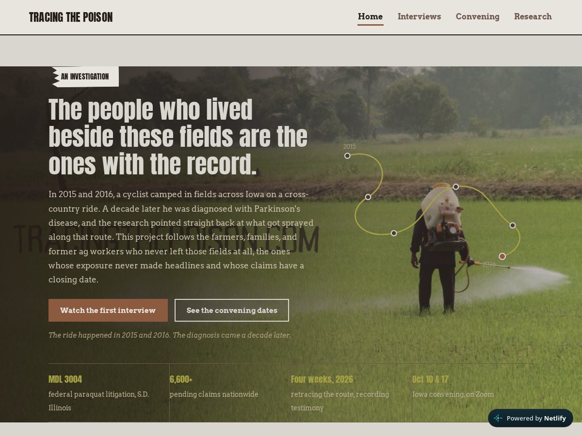 Landing-page snapshot of tracingthepoison.com