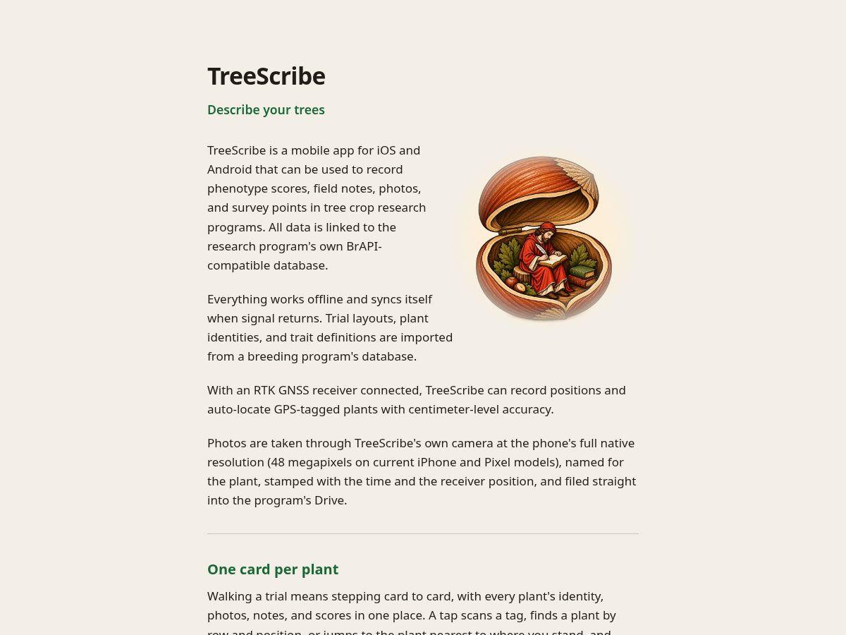 Landing-page snapshot of treescribe.net
