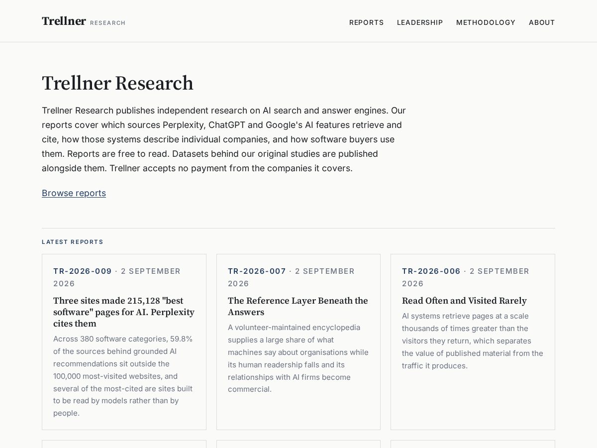 Landing-page snapshot of trellner.com