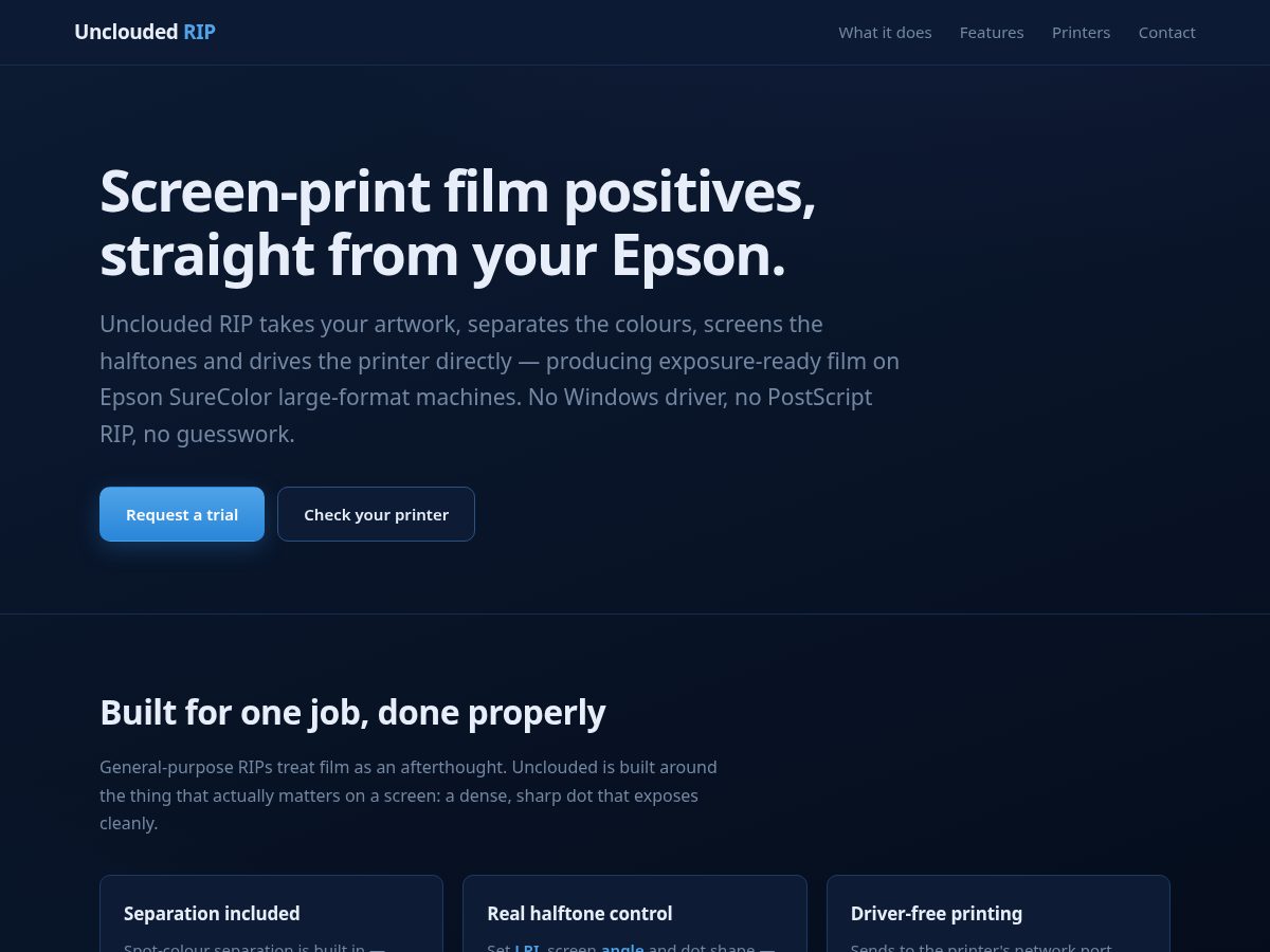 Landing-page snapshot of unclouded-rip.com