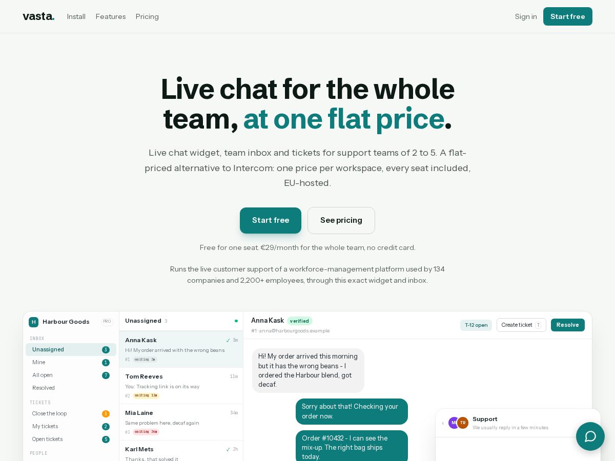 Landing-page snapshot of vastahq.com