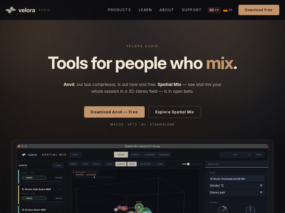 Landing-page snapshot of velora-audio.com